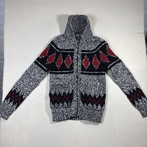 American Eagle Cardigan Mens XS Gray Black Aztec native Cotton Full Zip Nordic